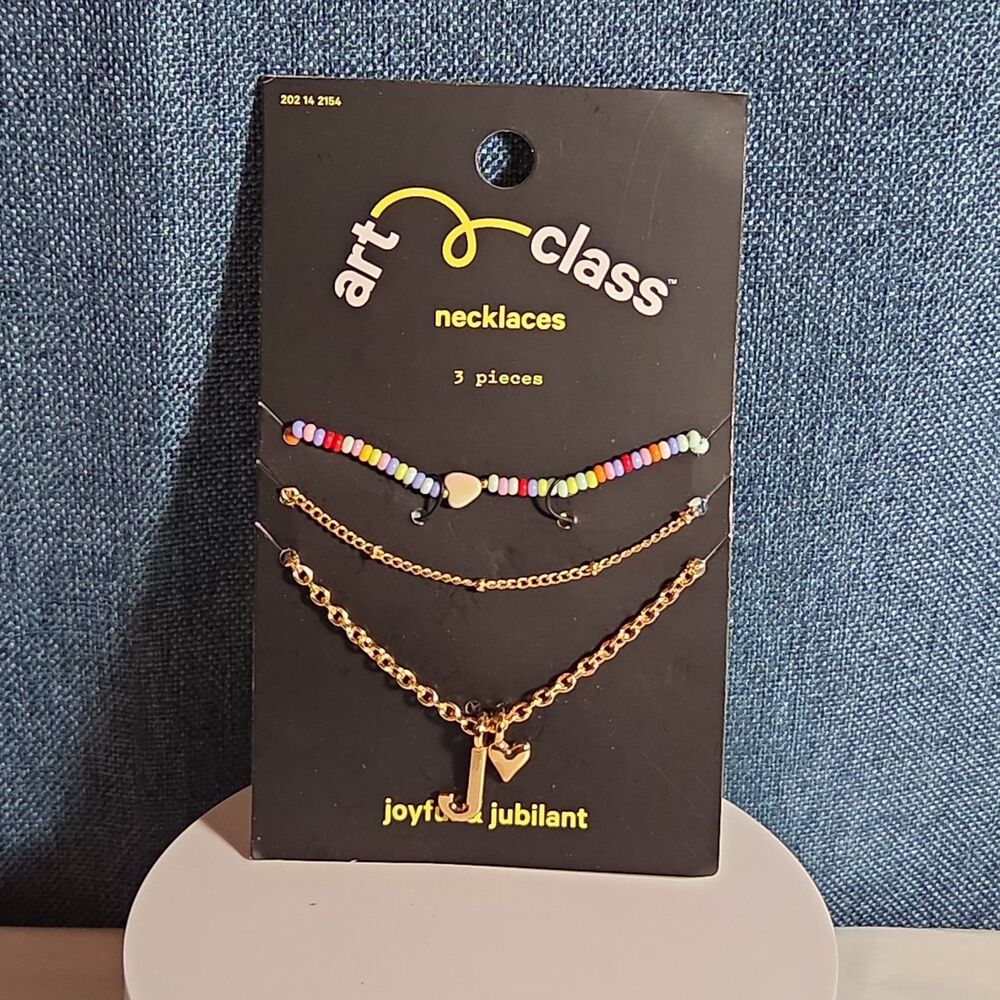 Target Art Class Initial J Necklace Set 3Pk Gold Tone Beaded - Picture 9 of 16